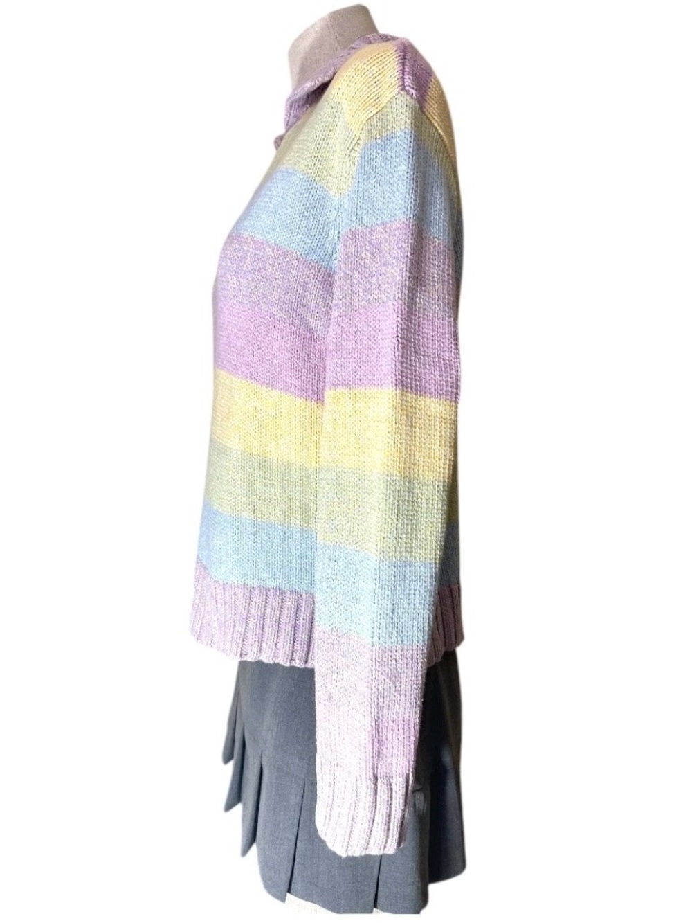 Vintage Liz Claiborne Liz Sport Multi Color Pastel Collared Knit Sweater Medium - Picture 3 of 9
